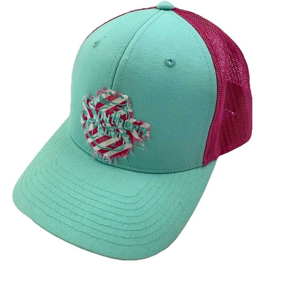 Southern Charm Hat Trucker Cap Aqua Pink Mesh Snapback Distressed Patch OSFM